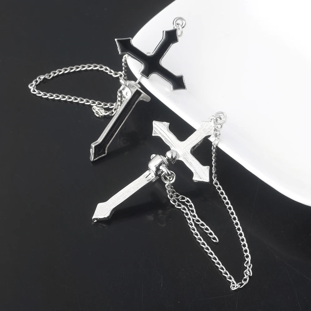Unisex Vintage Black Cross Chain Earrings