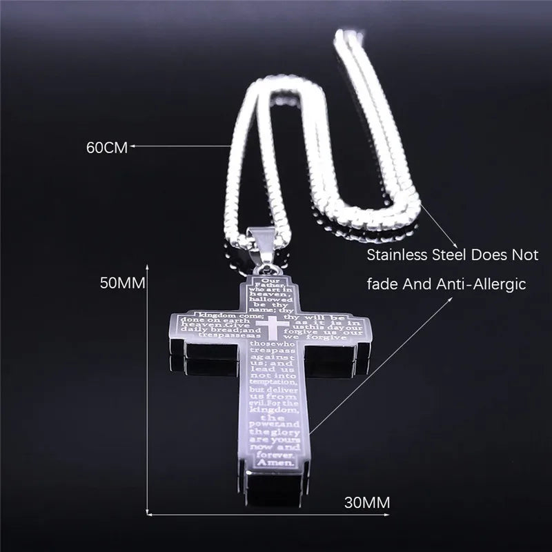 Stainless Steel Big Pendant Christian Bible Cross Necklace