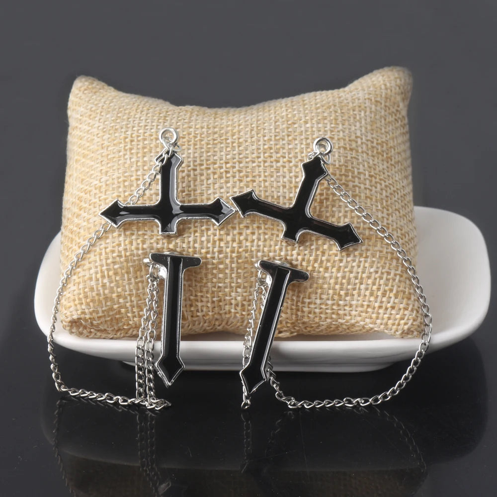 Unisex Vintage Black Cross Chain Earrings