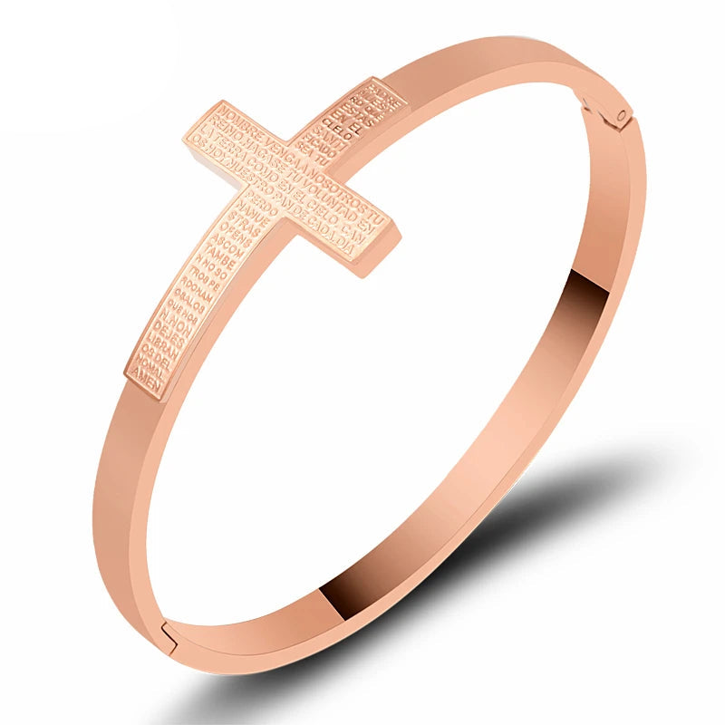 Bible Scripture Cross Bangle Bracelet
