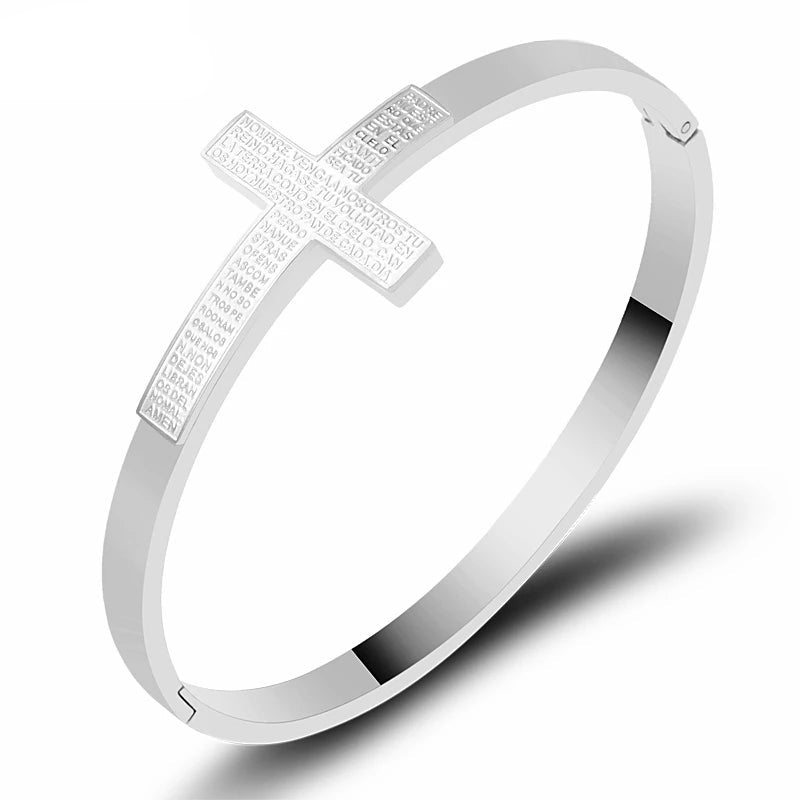 Bible Scripture Cross Bangle Bracelet