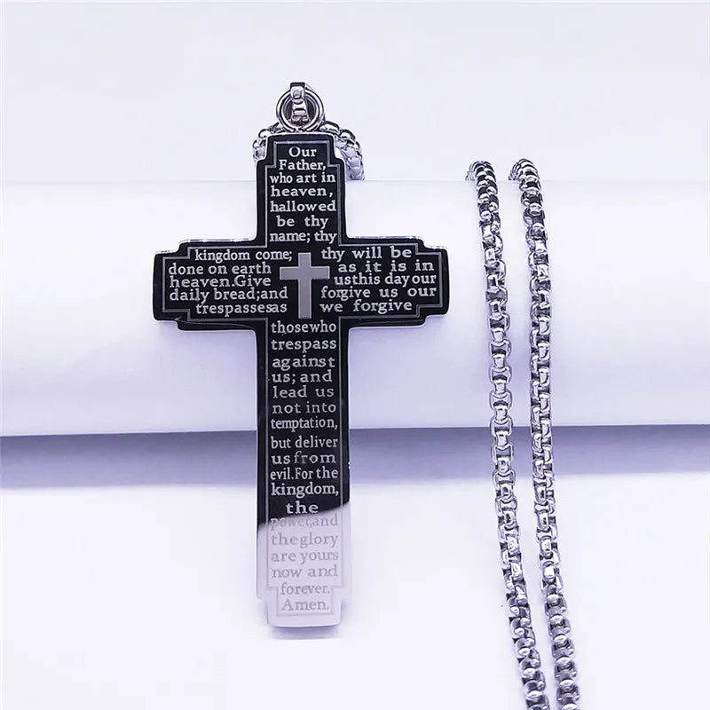 Stainless Steel Big Pendant Christian Bible Cross Necklace