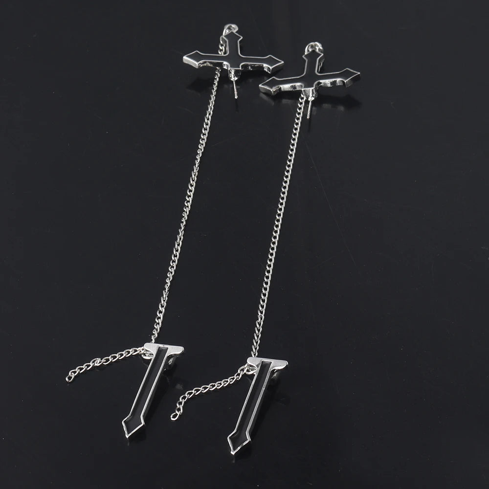 Unisex Vintage Black Cross Chain Earrings