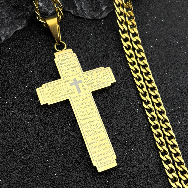 Stainless Steel Big Pendant Christian Bible Cross Necklace