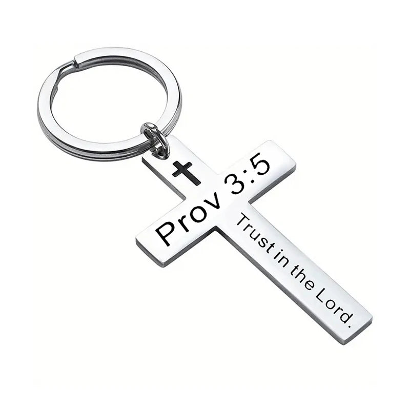 Stainless Steel Faith Christian Cross Bible Verse Keychain