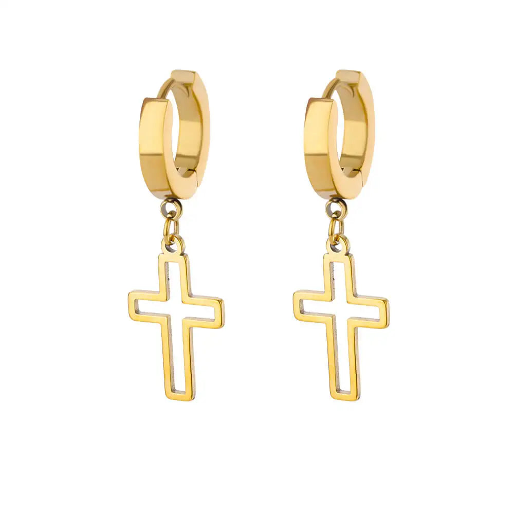Stainless Steel Zircon Cross Dangle Christian Earrings