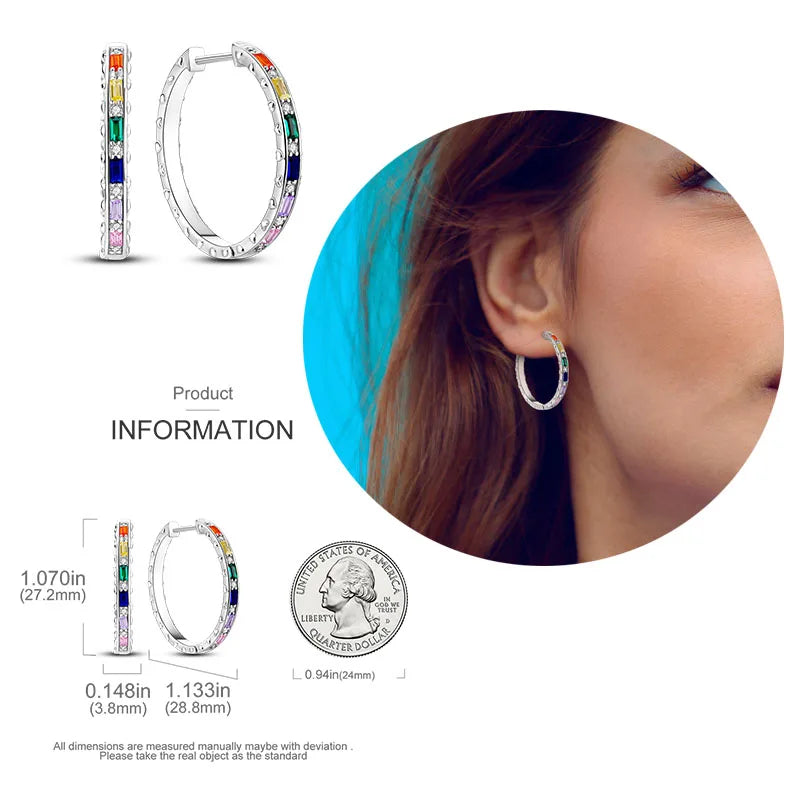 925 Silver Heart & Star Zircon Hoop Earrings