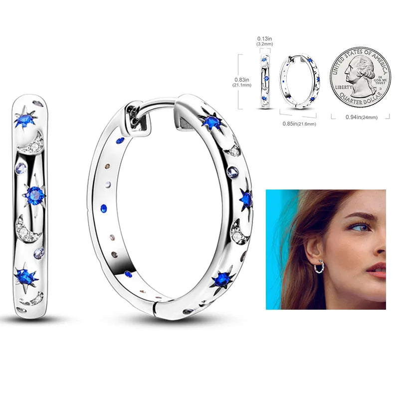925 Silver Heart & Star Zircon Hoop Earrings