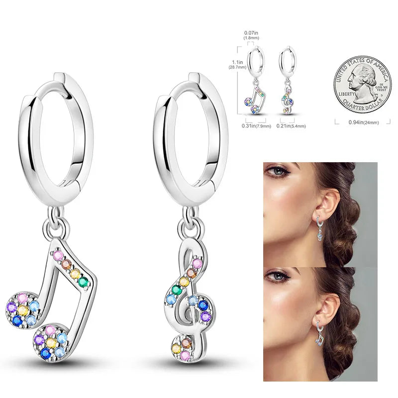 925 Silver Heart & Star Zircon Hoop Earrings