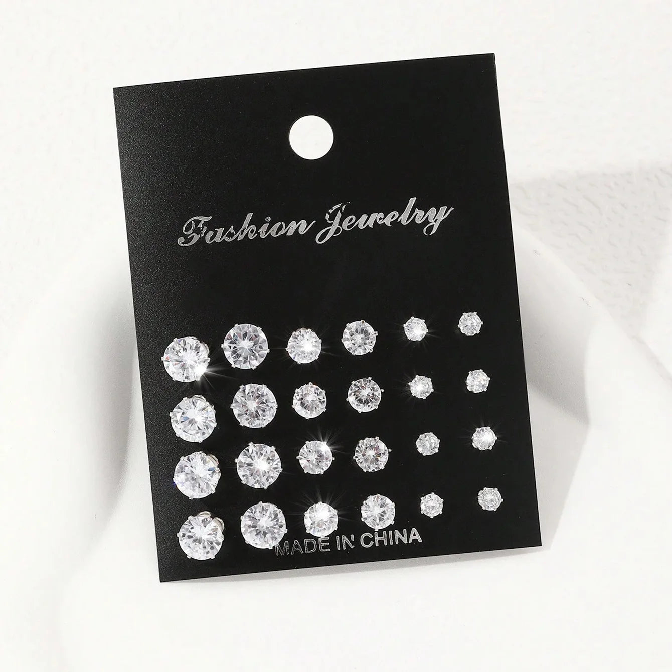12-Pair Zirconia Stud Earring Set