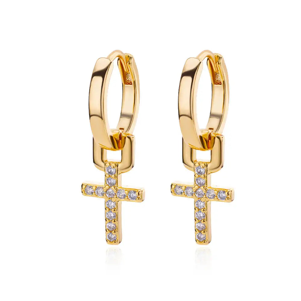 Stainless Steel Zircon Cross Dangle Christian Earrings