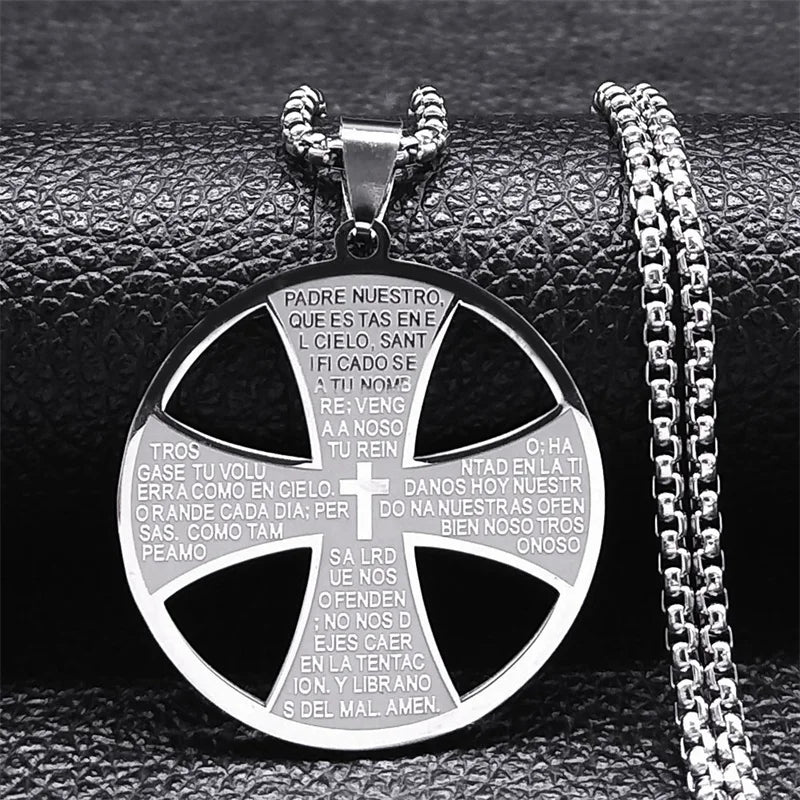 Stainless Steel Big Pendant Christian Bible Cross Necklace