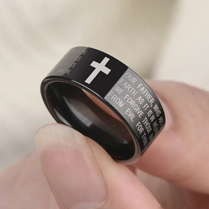 Bible Prayer Stainless Steel Jesus Cross Ring