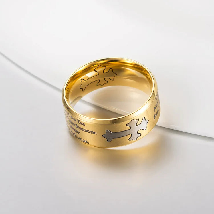 Isaiah Bible Verse Cross Men’s Stainless Steel Ring