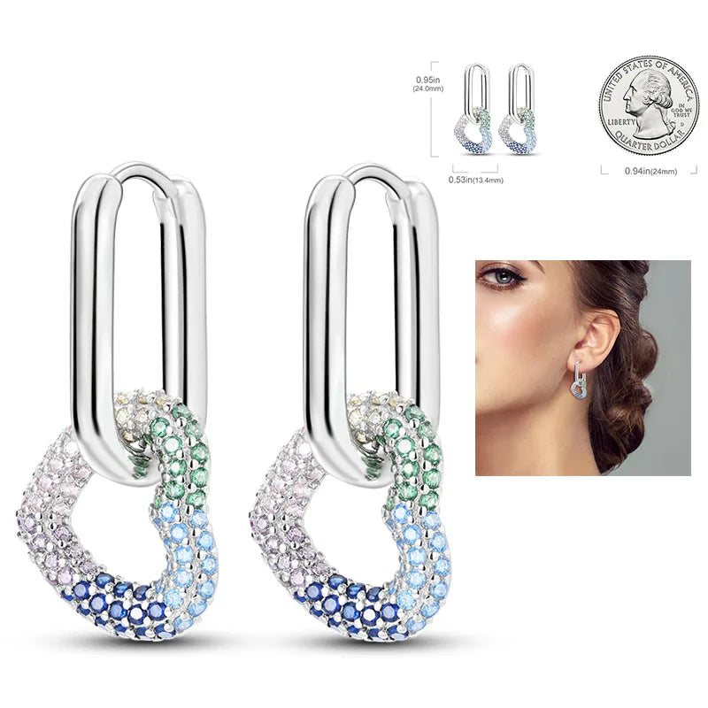 925 Silver Heart & Star Zircon Hoop Earrings
