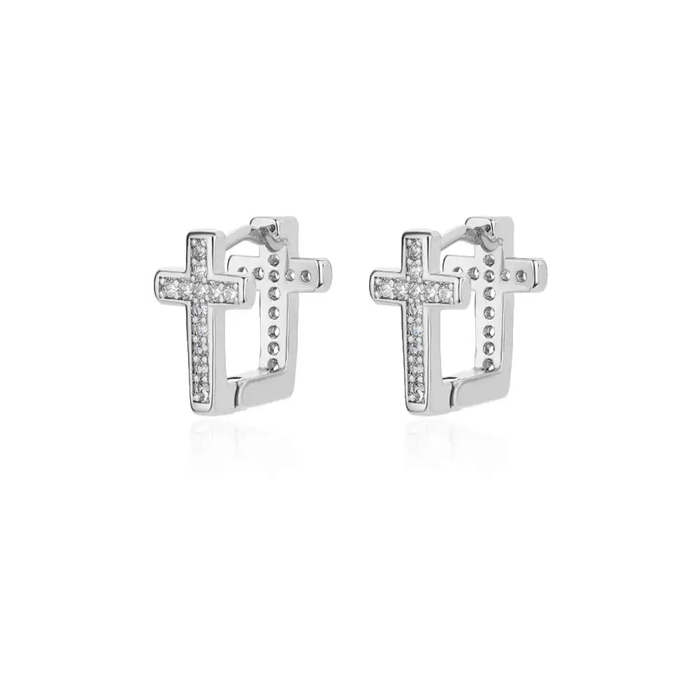 Stainless Steel Zircon Cross Dangle Christian Earrings