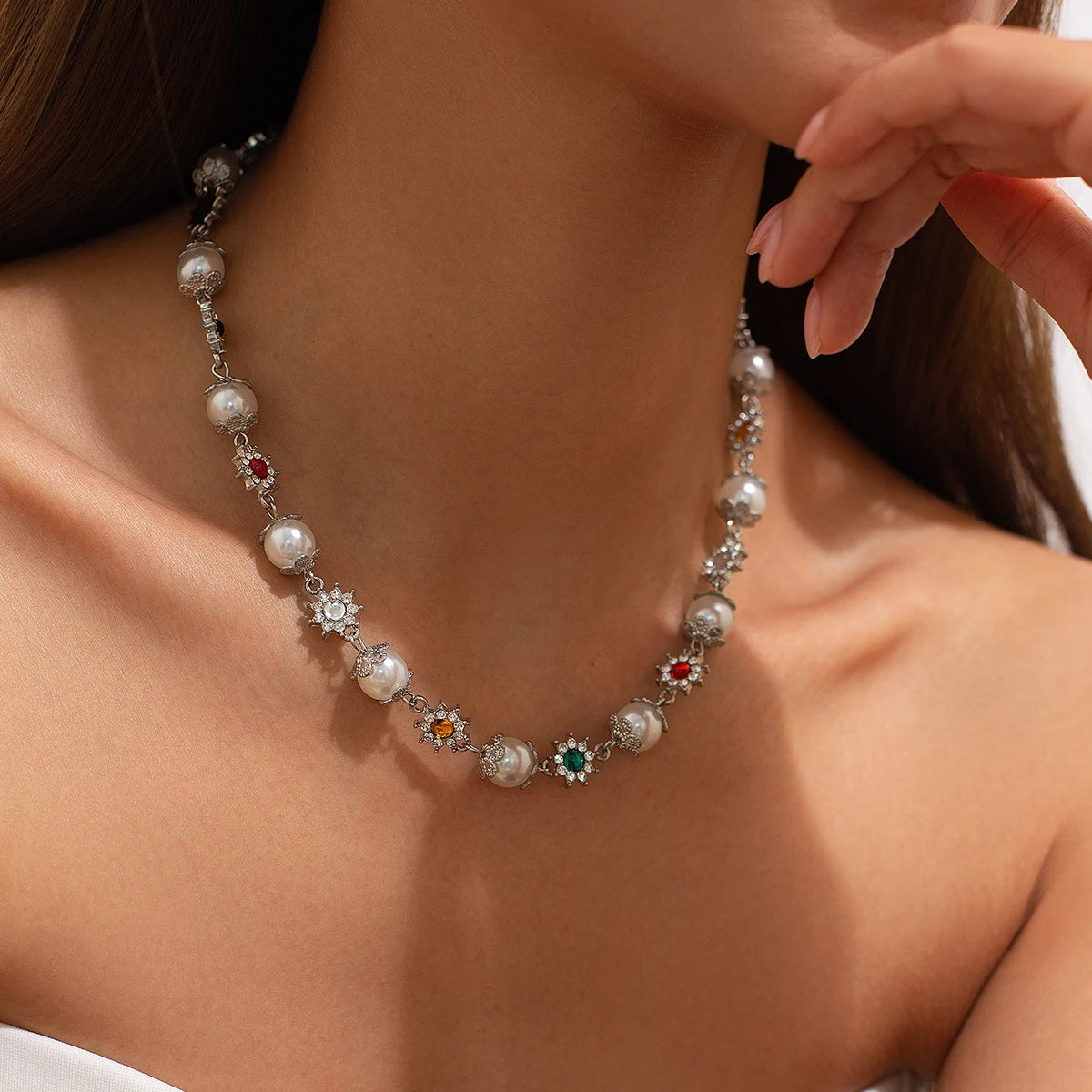 Luxury Pearl Cross Pendant Choker Necklace