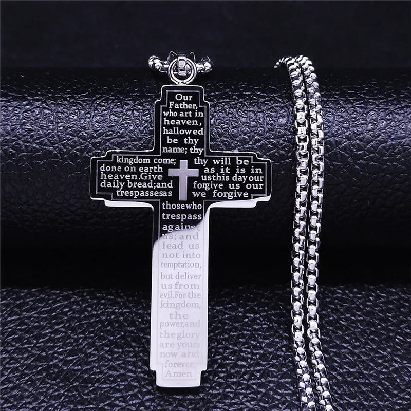 Stainless Steel Big Pendant Christian Bible Cross Necklace