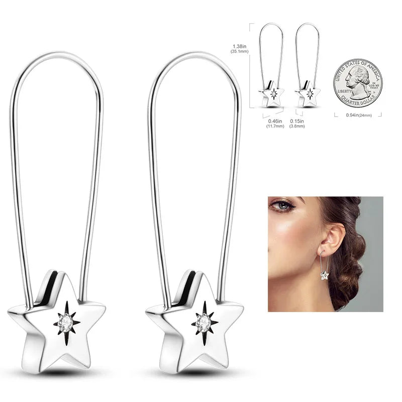 925 Silver Heart & Star Zircon Hoop Earrings