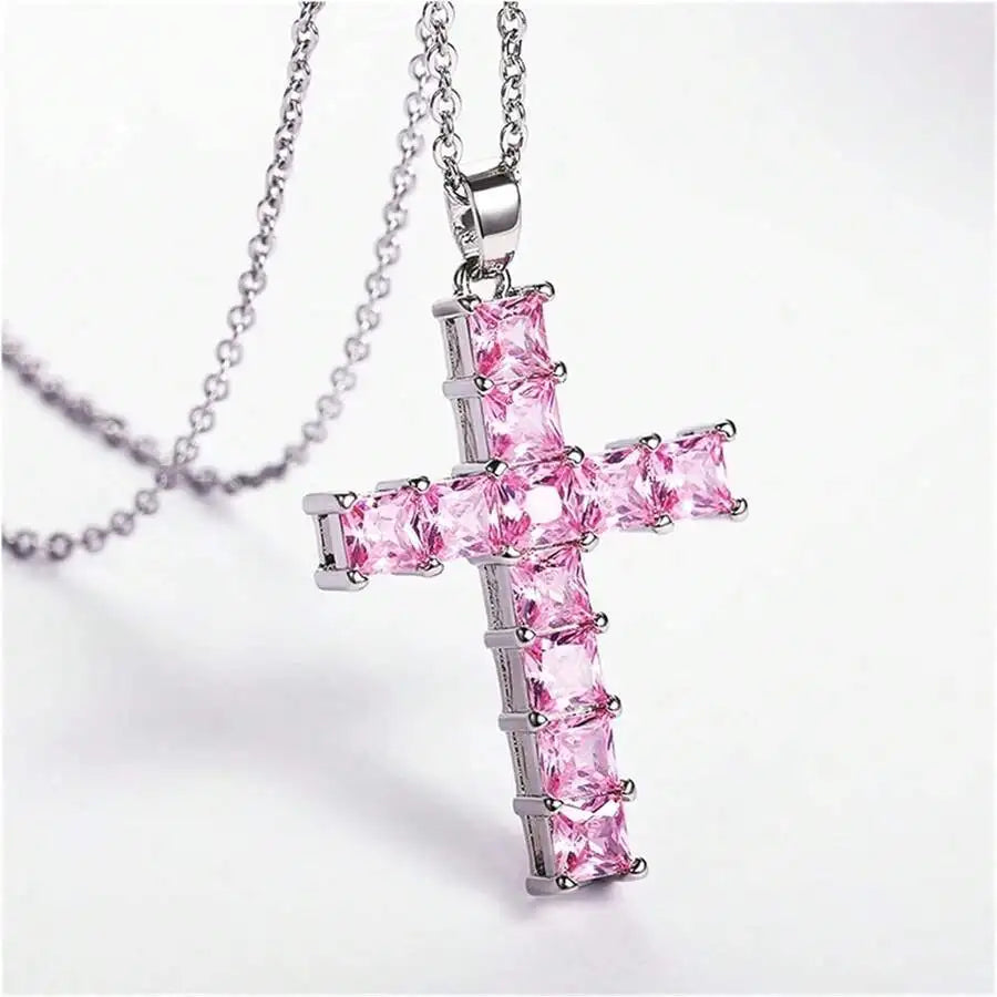 Gold Multi-Color Crystal Cross Necklace