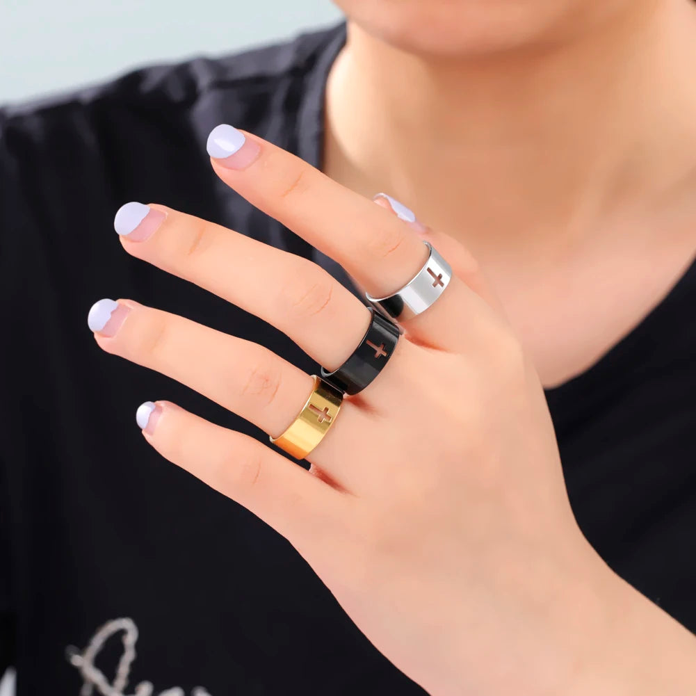 Stainless Steel Unisex Bible Verse Hollow Cross Ring