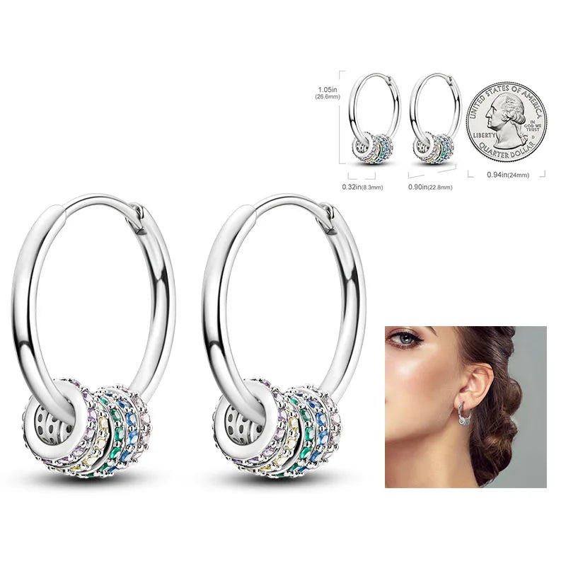 925 Silver Heart & Star Zircon Hoop Earrings