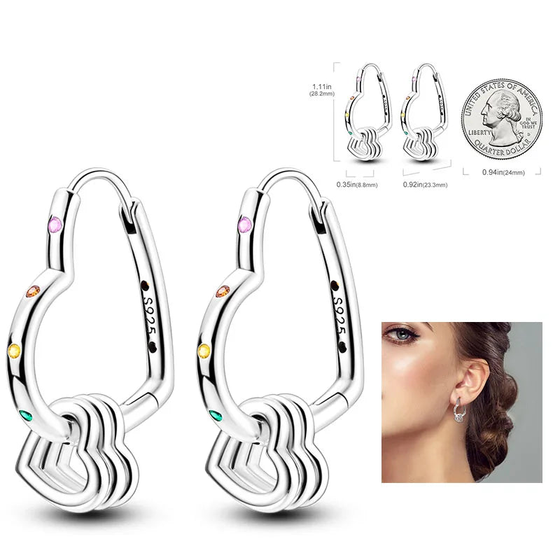925 Silver Heart & Star Zircon Hoop Earrings