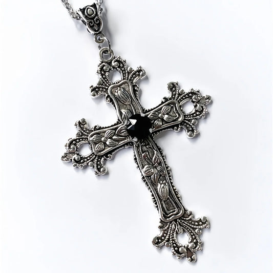 Unisex Punk Crystal Big Cross Necklace