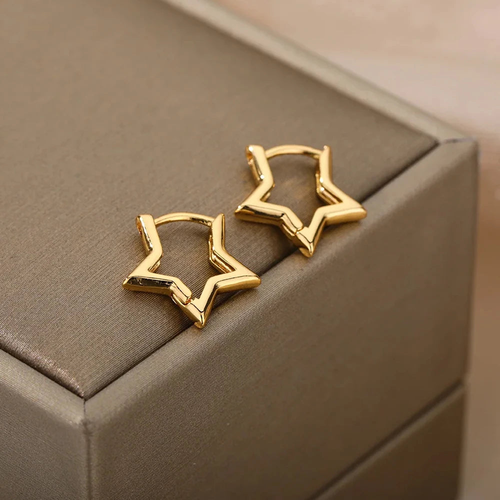 Stainless Steel Gold Heart Zircon Hoop Earrings