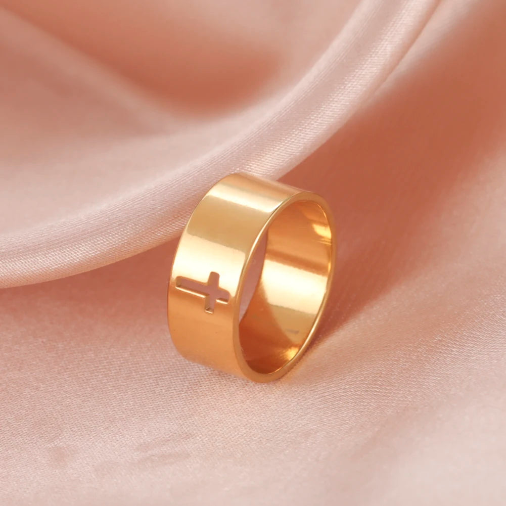 Stainless Steel Unisex Bible Verse Hollow Cross Ring