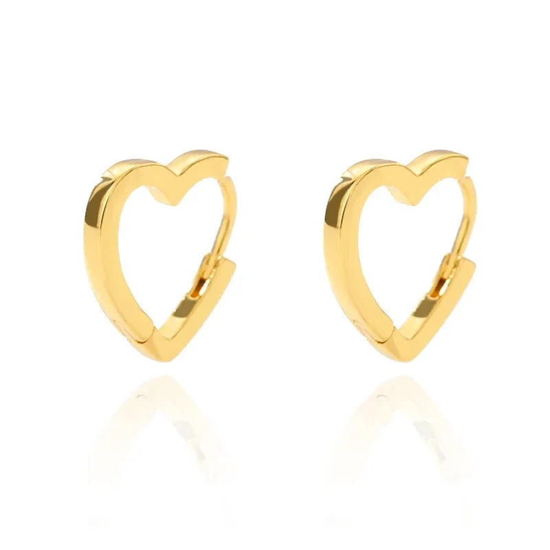 Stainless Steel Gold Heart Zircon Hoop Earrings