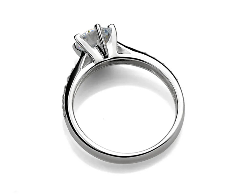 Luxury 925 Sterling Silver Six-Claw Diamond Ring