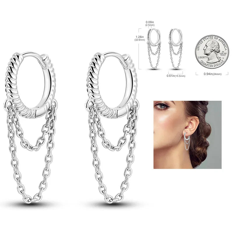 925 Silver Heart & Star Zircon Hoop Earrings