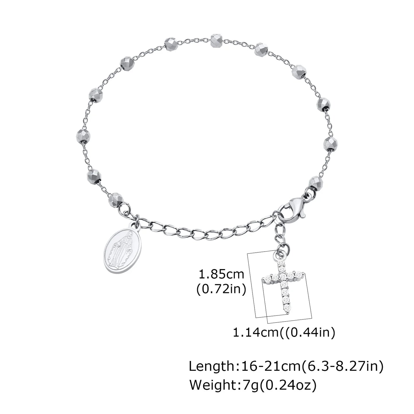 Stainless Steel Cubic Zirconia Cross Rosary Bracelet