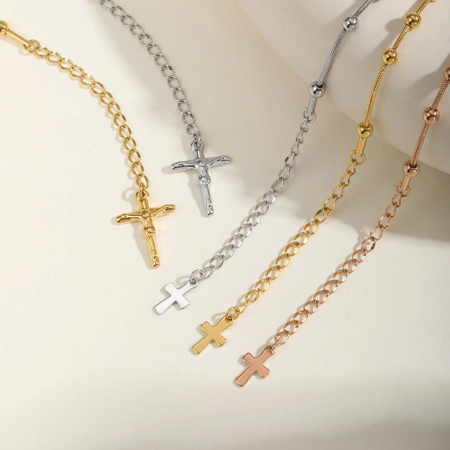 Cross & Virgin Mary Gold Rosary Bracelet