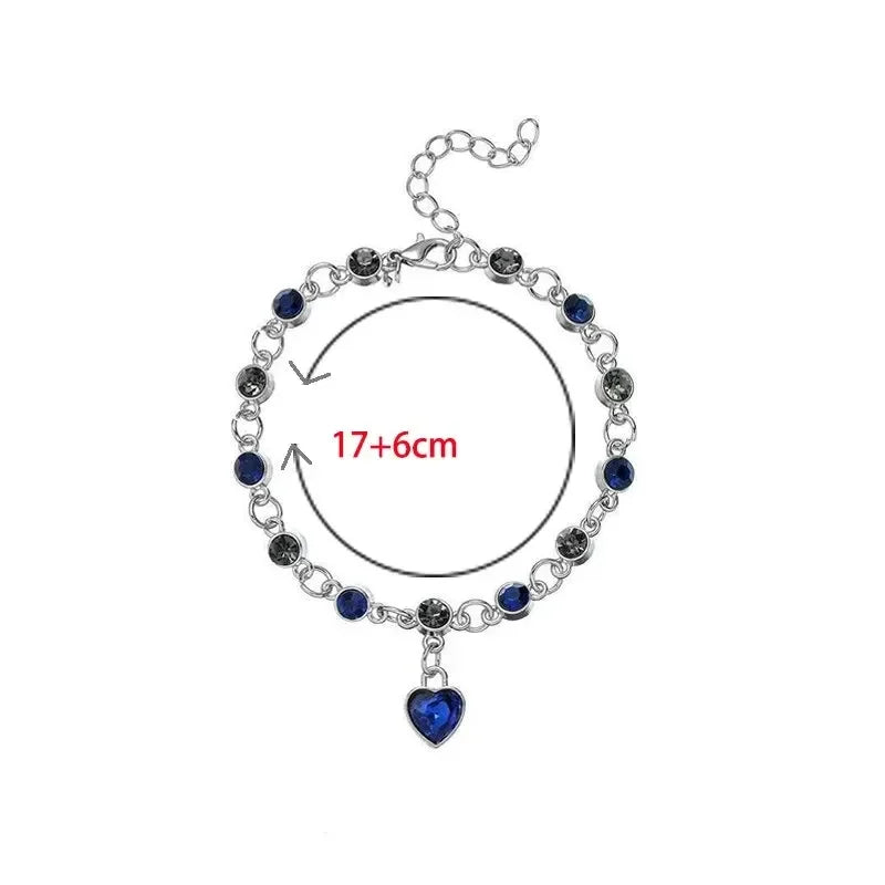 925 Silver Blue Crystal Heart Charm Bracelet for Women