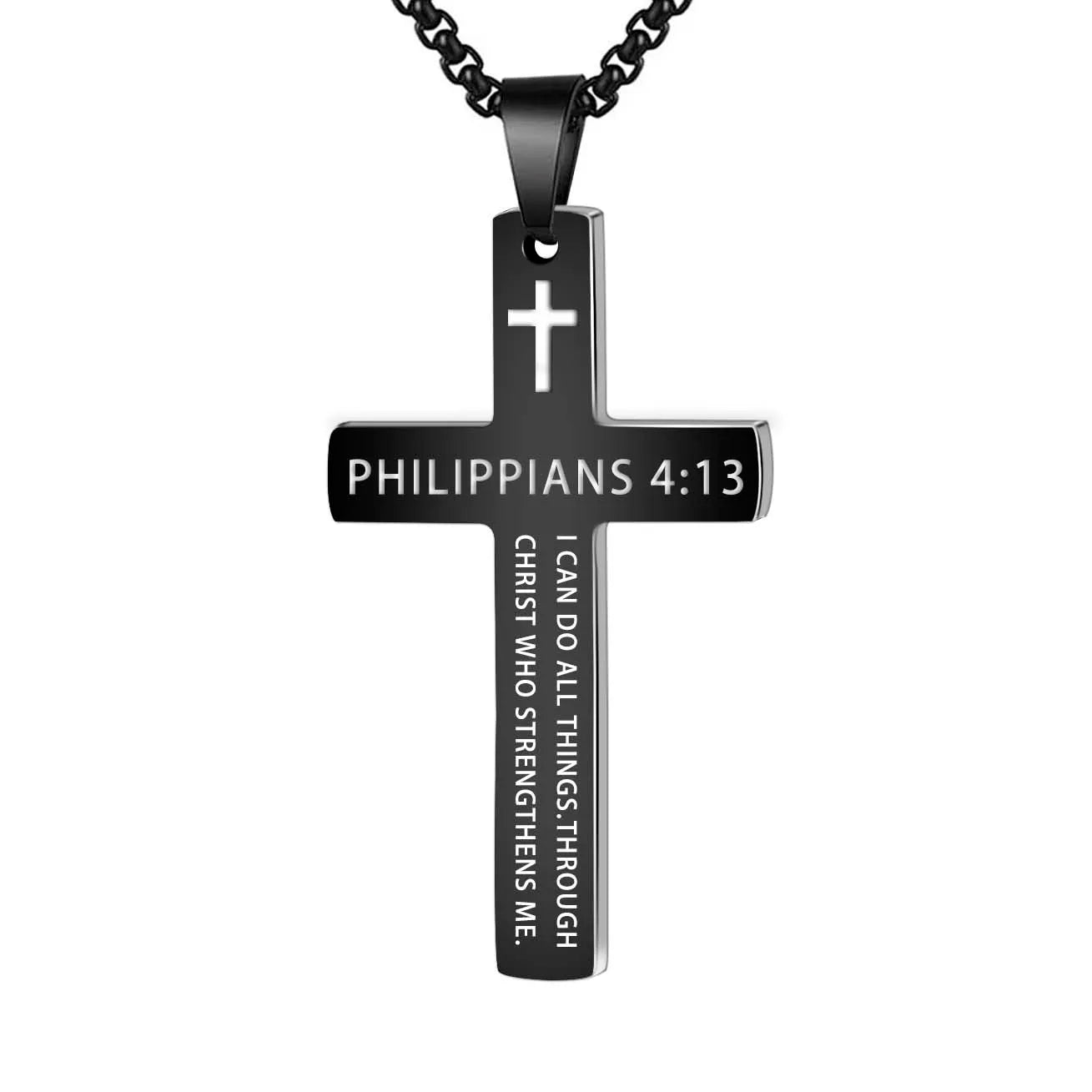 304L Stainless Steel Bible Verse Cross Necklace