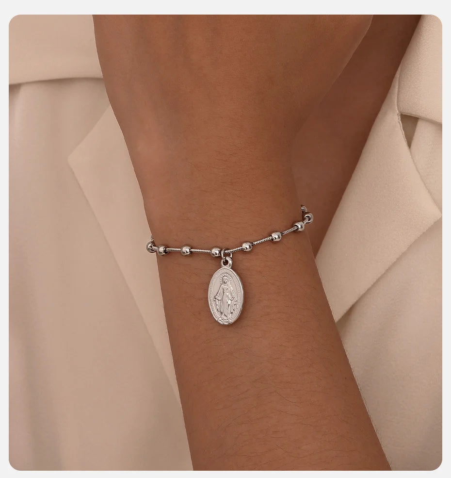 Cross & Virgin Mary Gold Rosary Bracelet