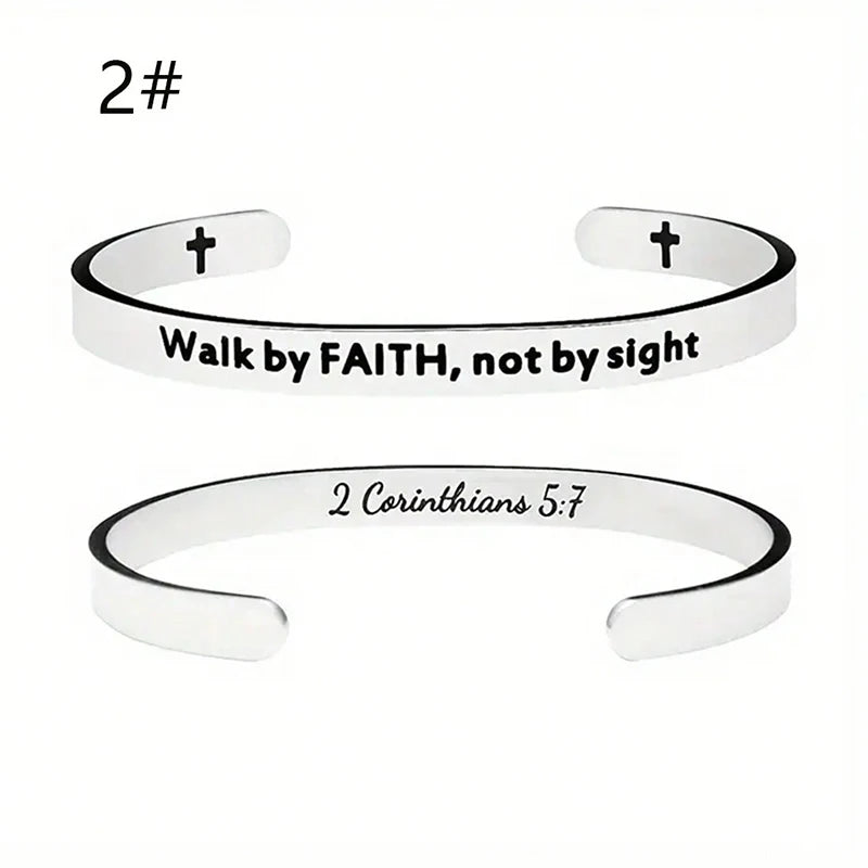 Stainless Steel Jesus Christian Bible Verse Cuff Bracelet