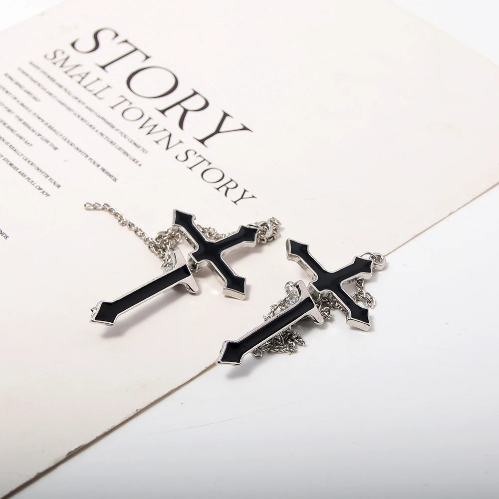 Unisex Vintage Black Cross Chain Earrings