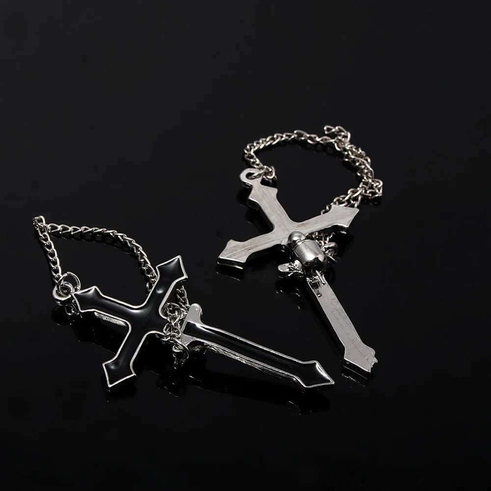 Unisex Vintage Black Cross Chain Earrings