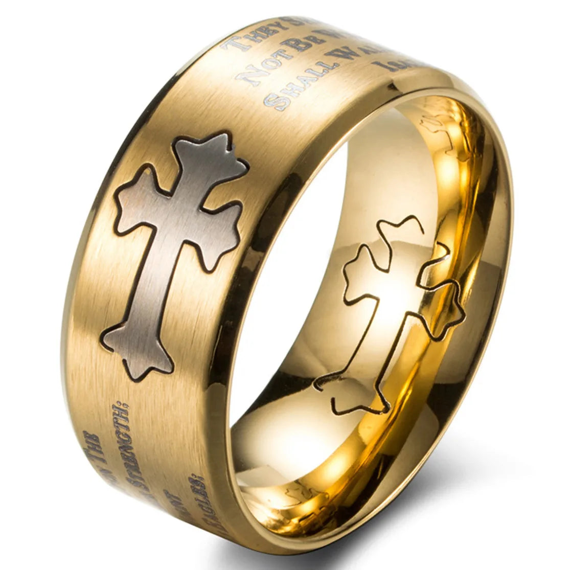 Isaiah Bible Verse Cross Men’s Stainless Steel Ring