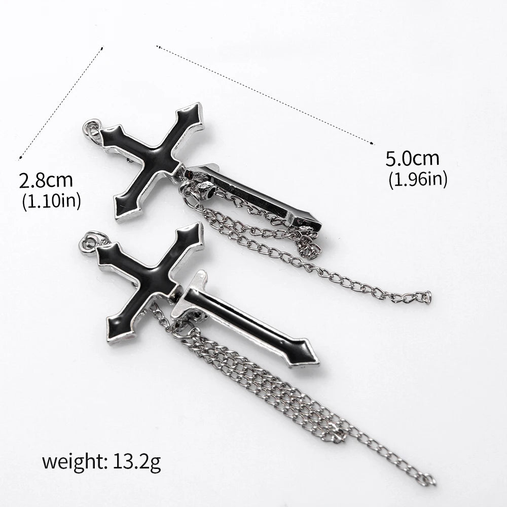 Unisex Vintage Black Cross Chain Earrings