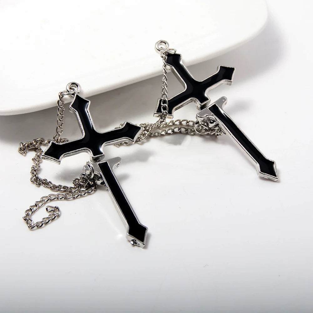 Unisex Vintage Black Cross Chain Earrings