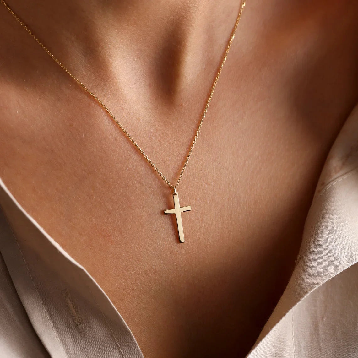Unisex Faith Gold Silver Stainless Steel Cross Necklace