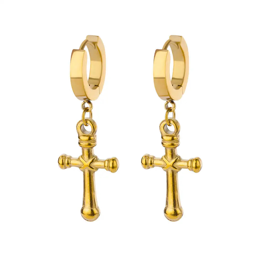 Stainless Steel Zircon Cross Dangle Christian Earrings