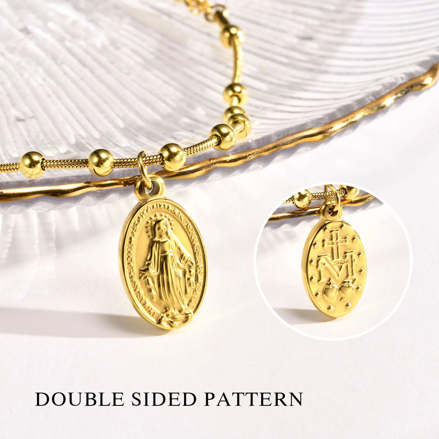Cross & Virgin Mary Gold Rosary Bracelet