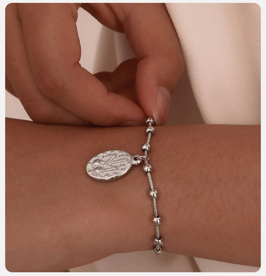 Cross & Virgin Mary Gold Rosary Bracelet