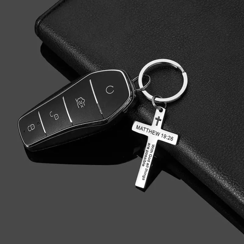 Stainless Steel Faith Christian Cross Bible Verse Keychain