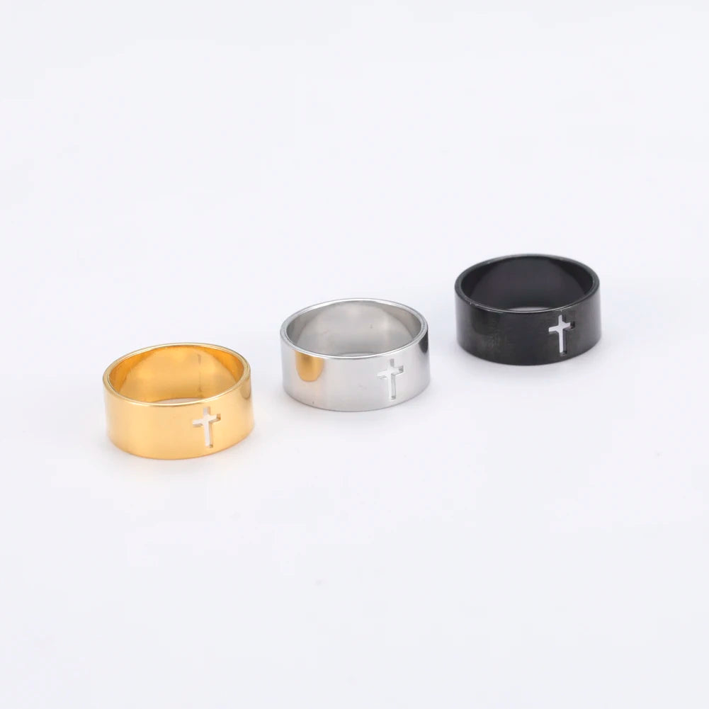 Stainless Steel Unisex Bible Verse Hollow Cross Ring